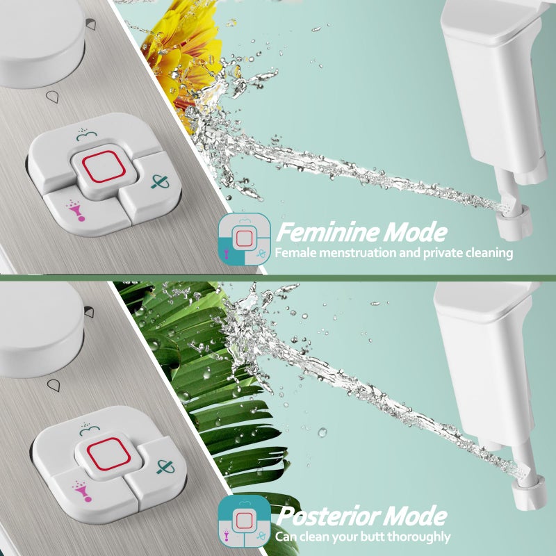 SAMODRA Bidet Attachment, Non-Electric Cold Water Bidet Toilet Seat Attachment with Pressure Controls, Retractable Self-Cleaning Dual Nozzles for Frontal & Rear Wash - Brushed Nickel - Image 2